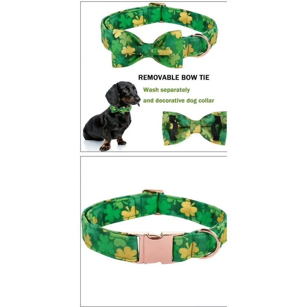 Shamrock Irish St.Patrick Pet Collar Bowtie Adjustable Size Small Dog Collar NEW